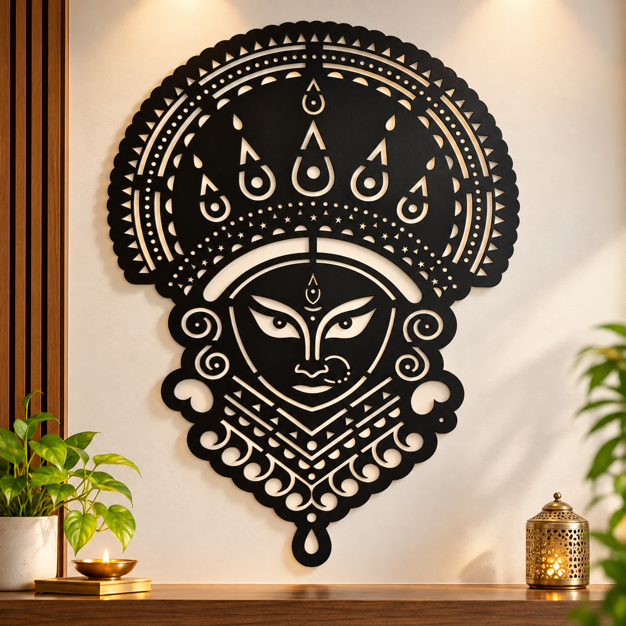 Maa Durga Metal Wall Art – Premium 2mm MS Laser Cut Wall Decor