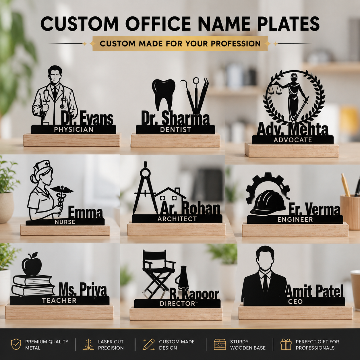 Custom Metal Office Desk Name Plate