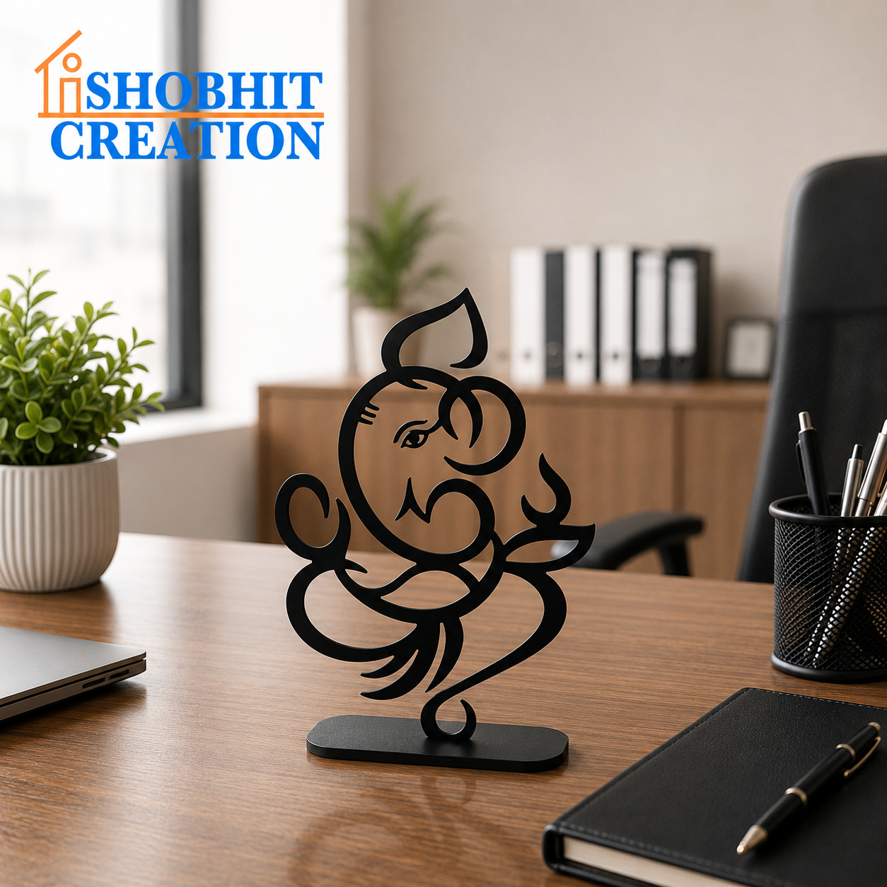 Lord Ganesha Metal Table Stand for Office Desk