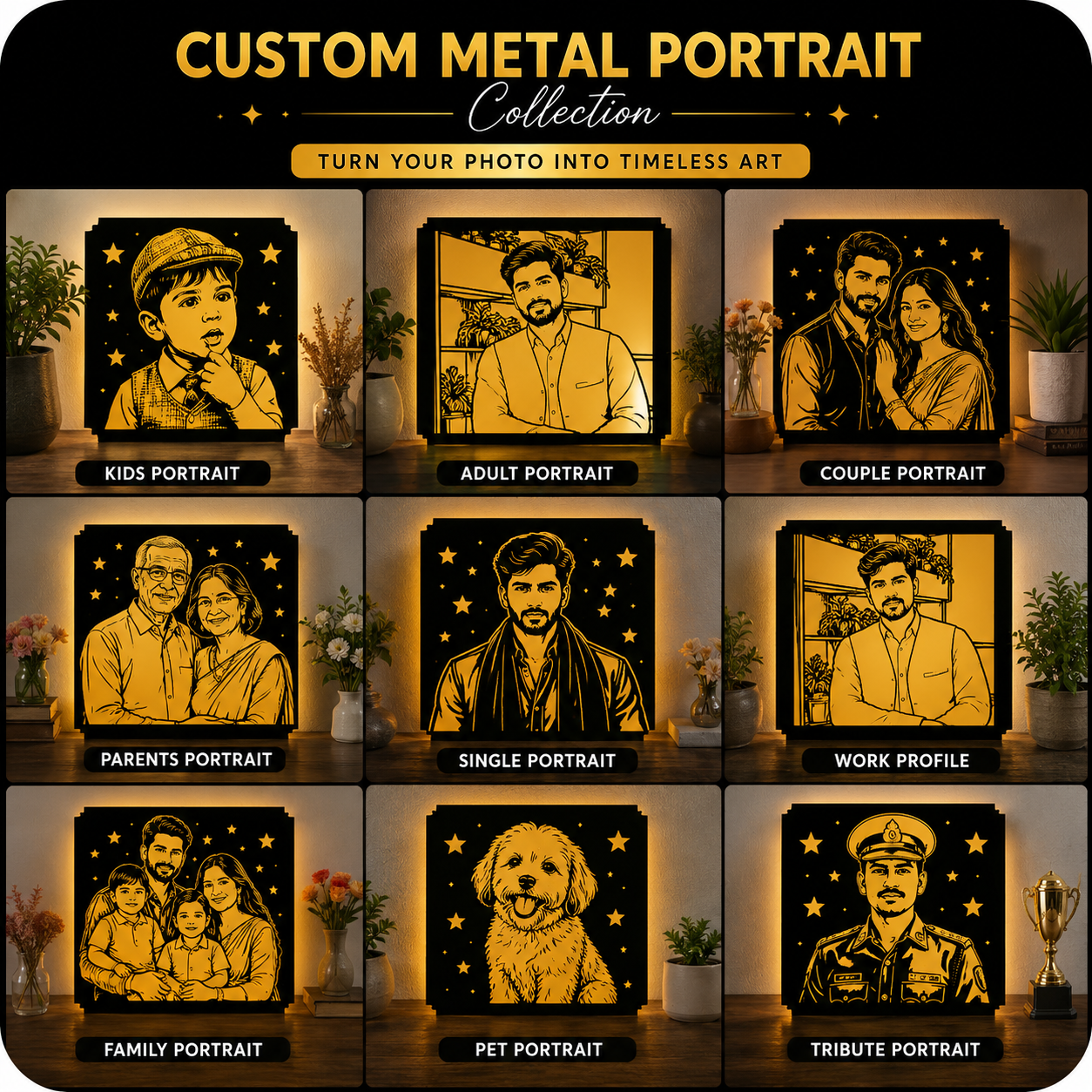 Custom Metal Portrait with LED Light